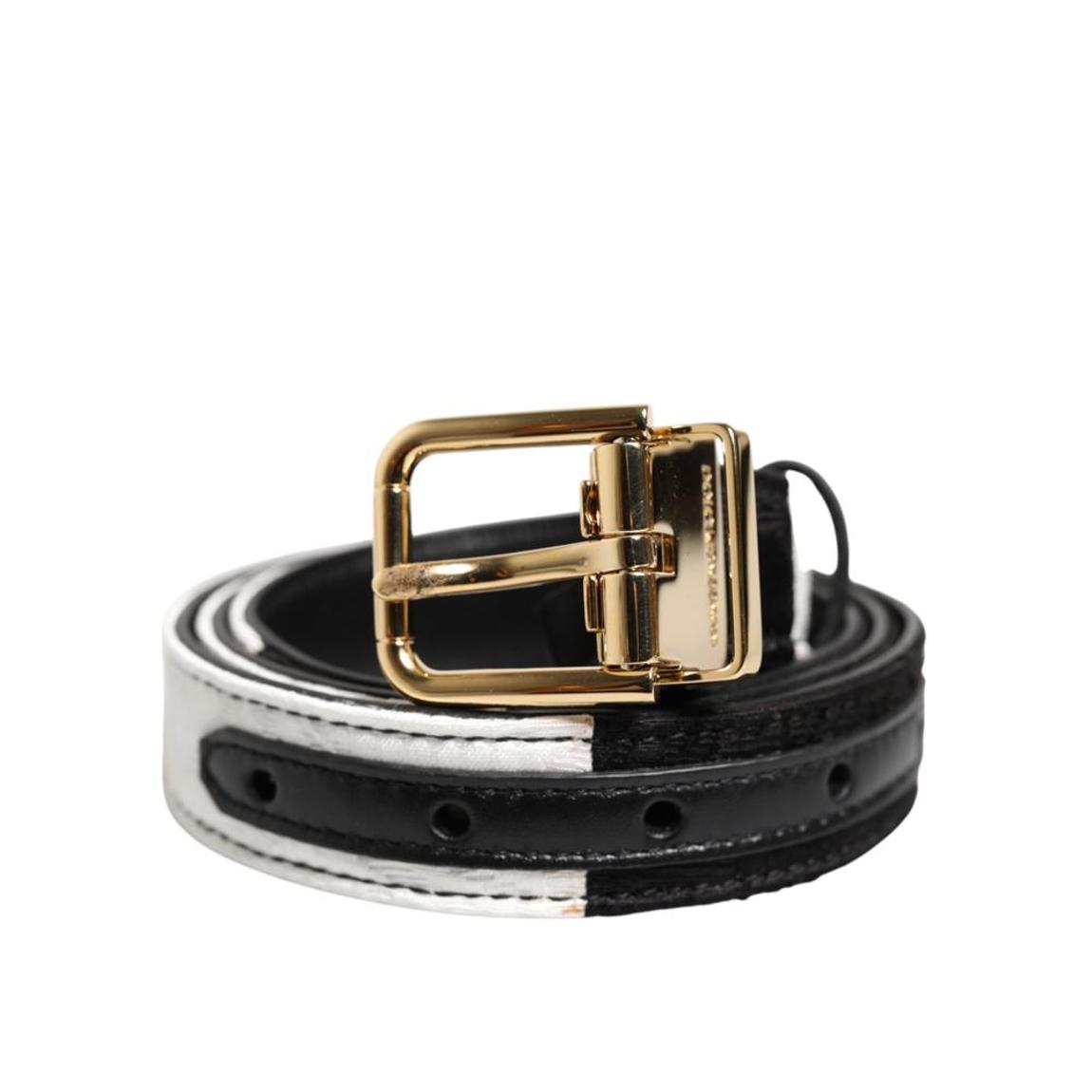 Patchwork Gold Metal Buckle Leather Belt Wo - Blackwhite main product photo