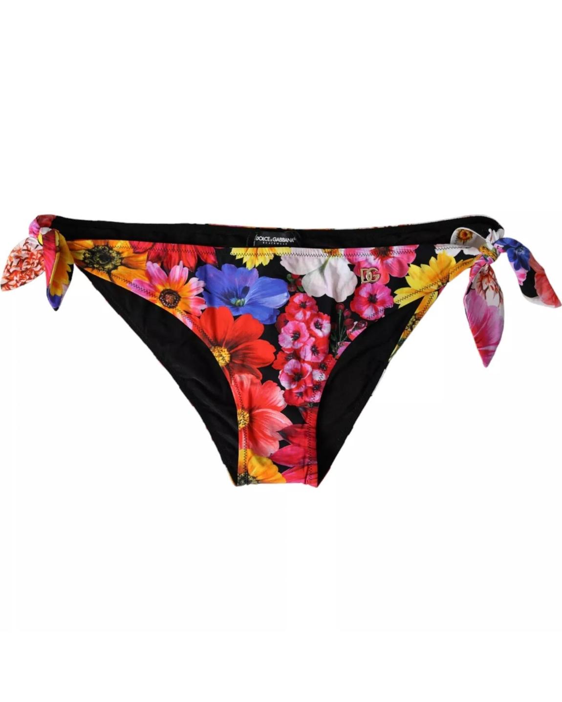 Floral Print Swim Bottoms Tie Sides Wo - Black Swimwear main product photo