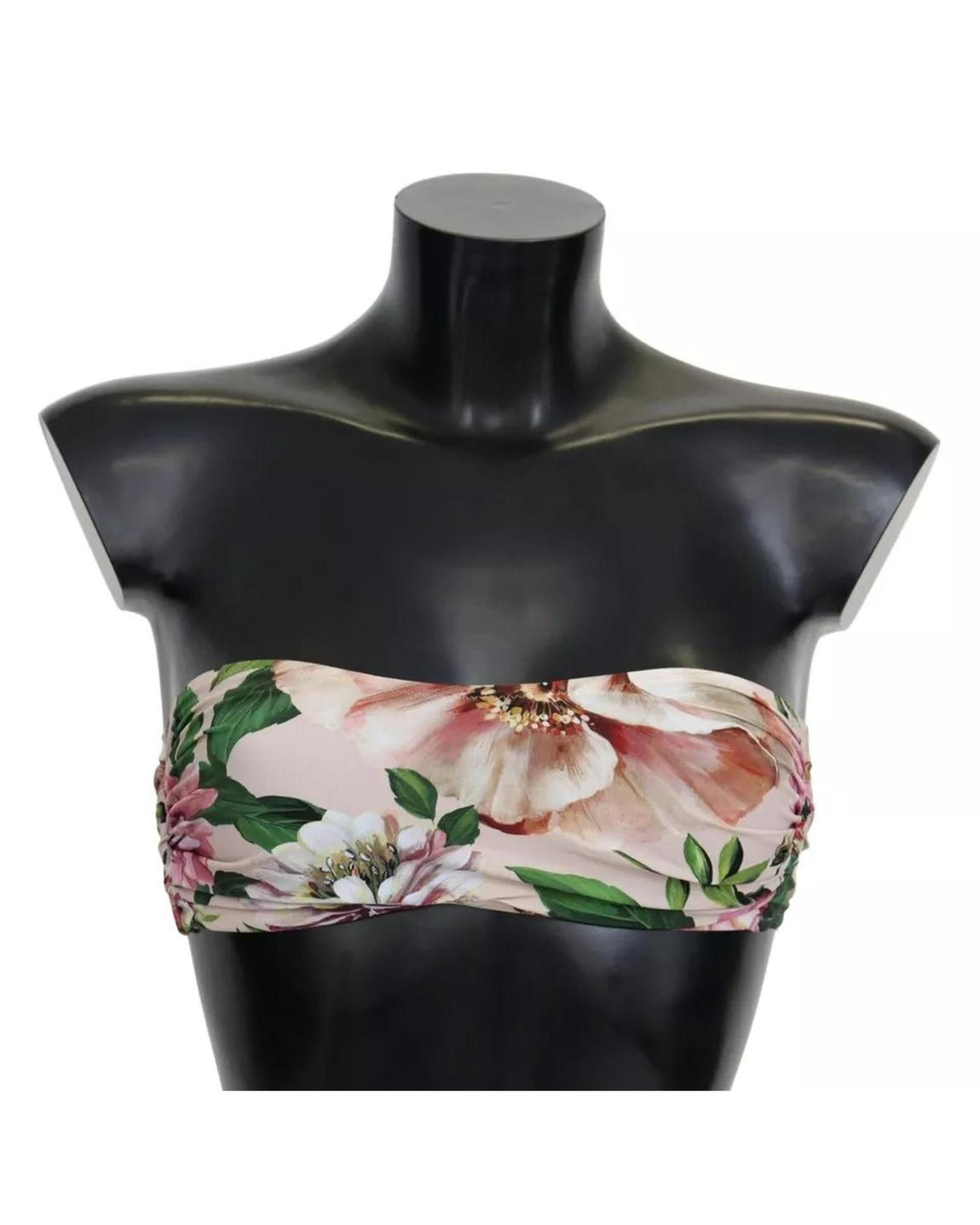 Floral Print Bikini Top Strapless Swimsuit Wo - Pink Swimwear main product photo