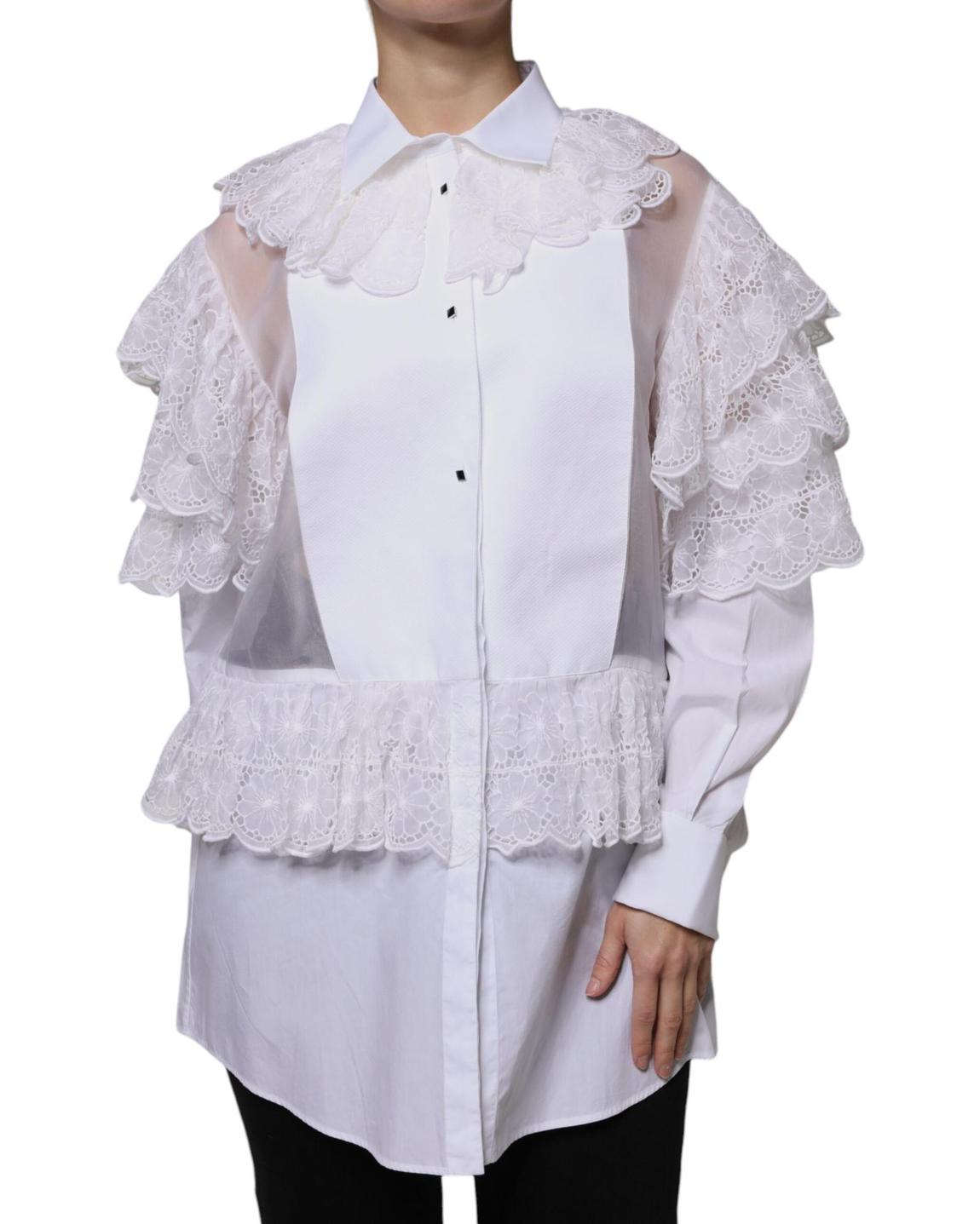 LaceDetailed Cotton Shirt - White Tops main product photo