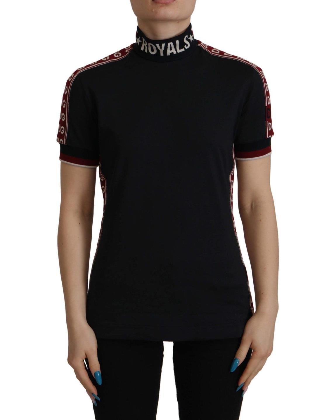 Dolce Gabbana Royals Mock Neck TShirt - Black Tops main product photo