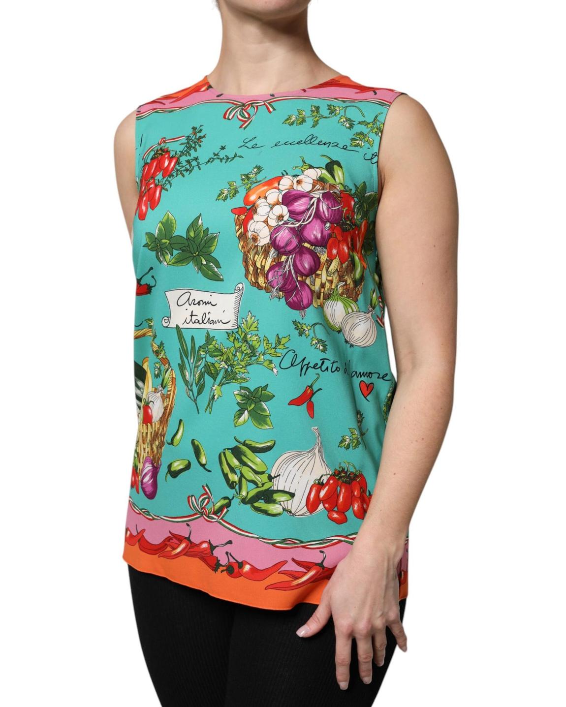 Vegetable Print Silk Blouse Wo - Multicolor Tops main product photo