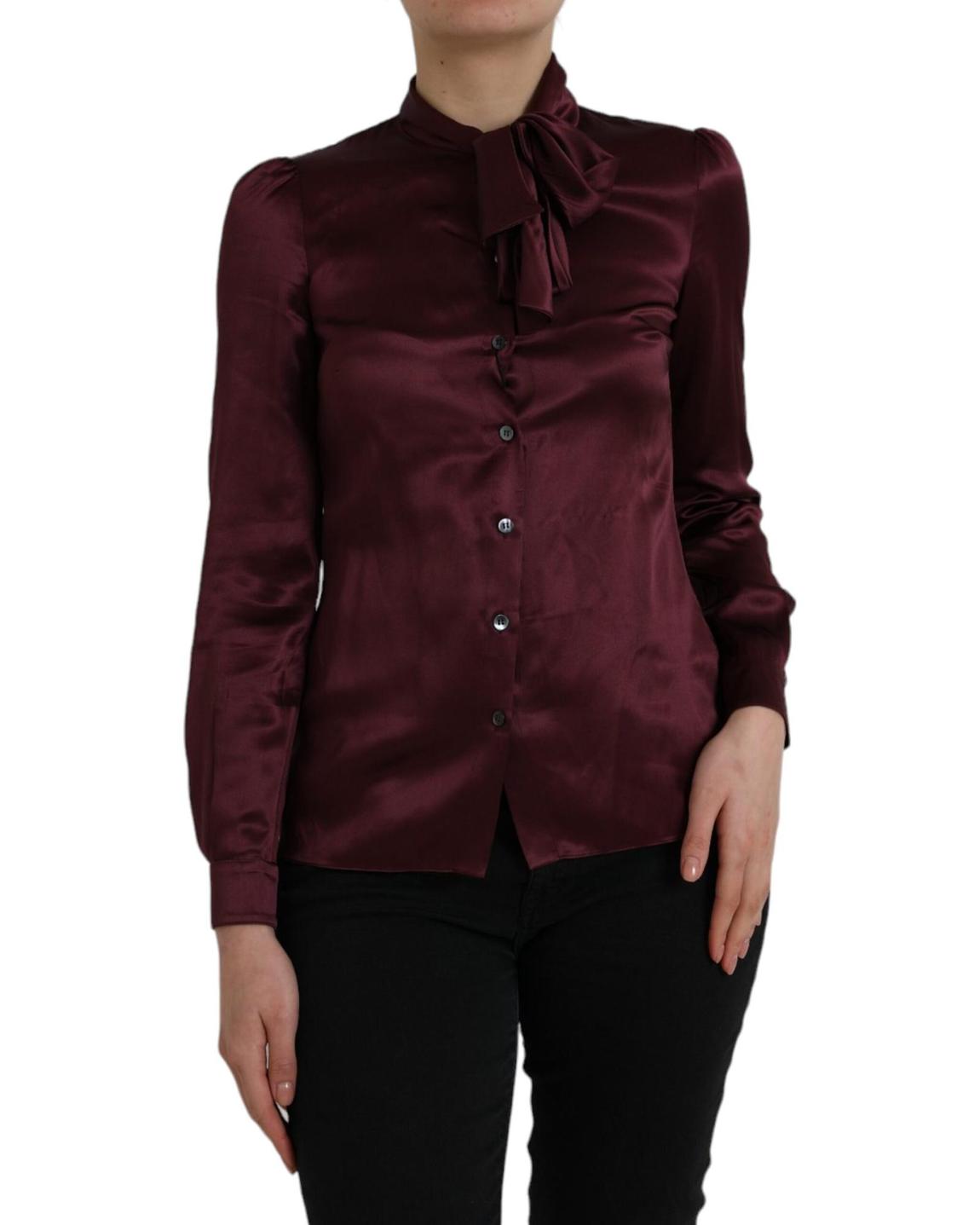 Silk Bow Tie Blouse Wo - Maroon Tops main product photo