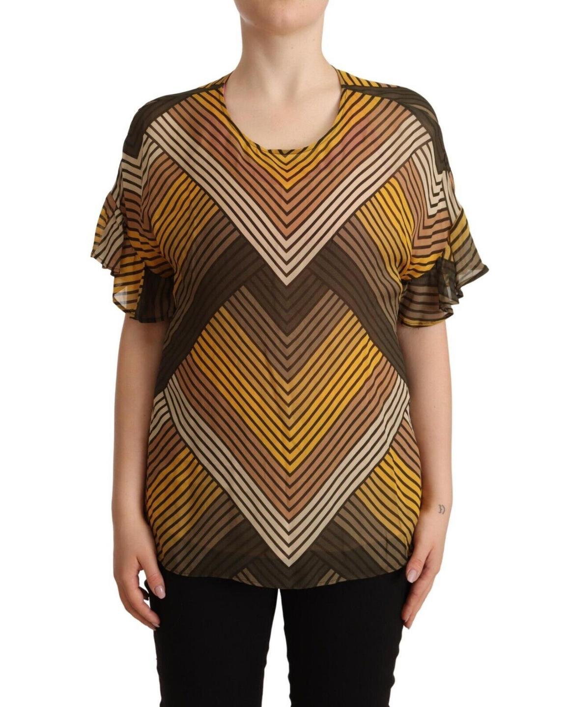 Chevron Print Silk Blouse Wo - Multicolor Tops main product photo