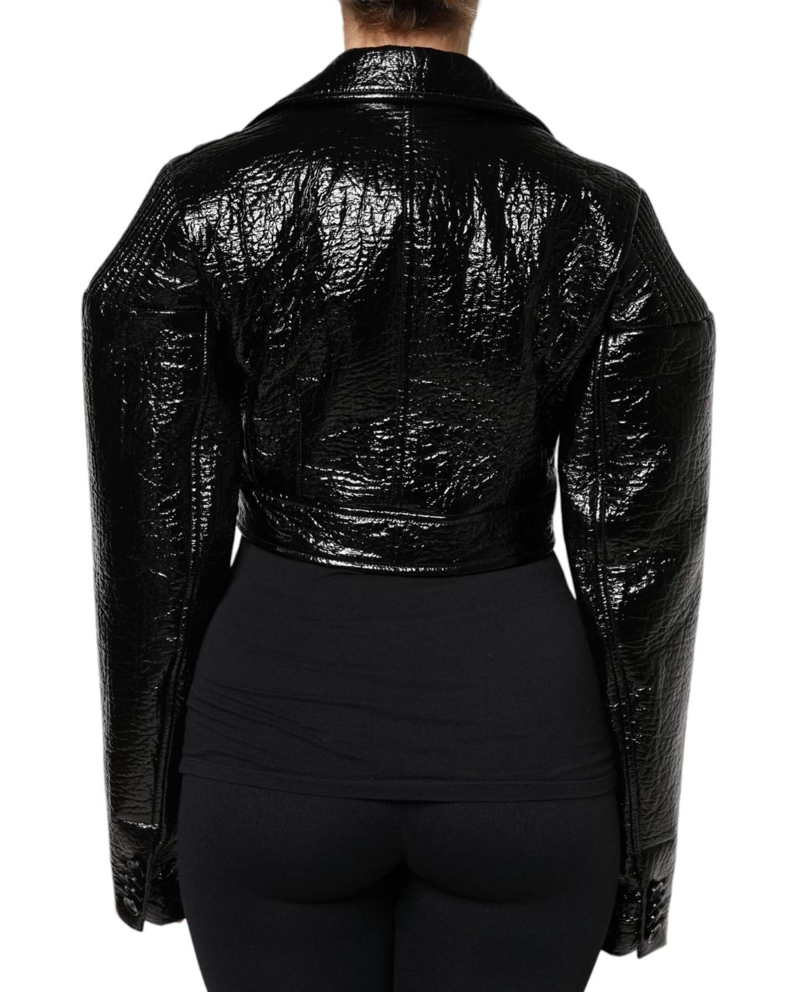 Patent Leather Jacket Cropped Style - Black Jackets main product photo