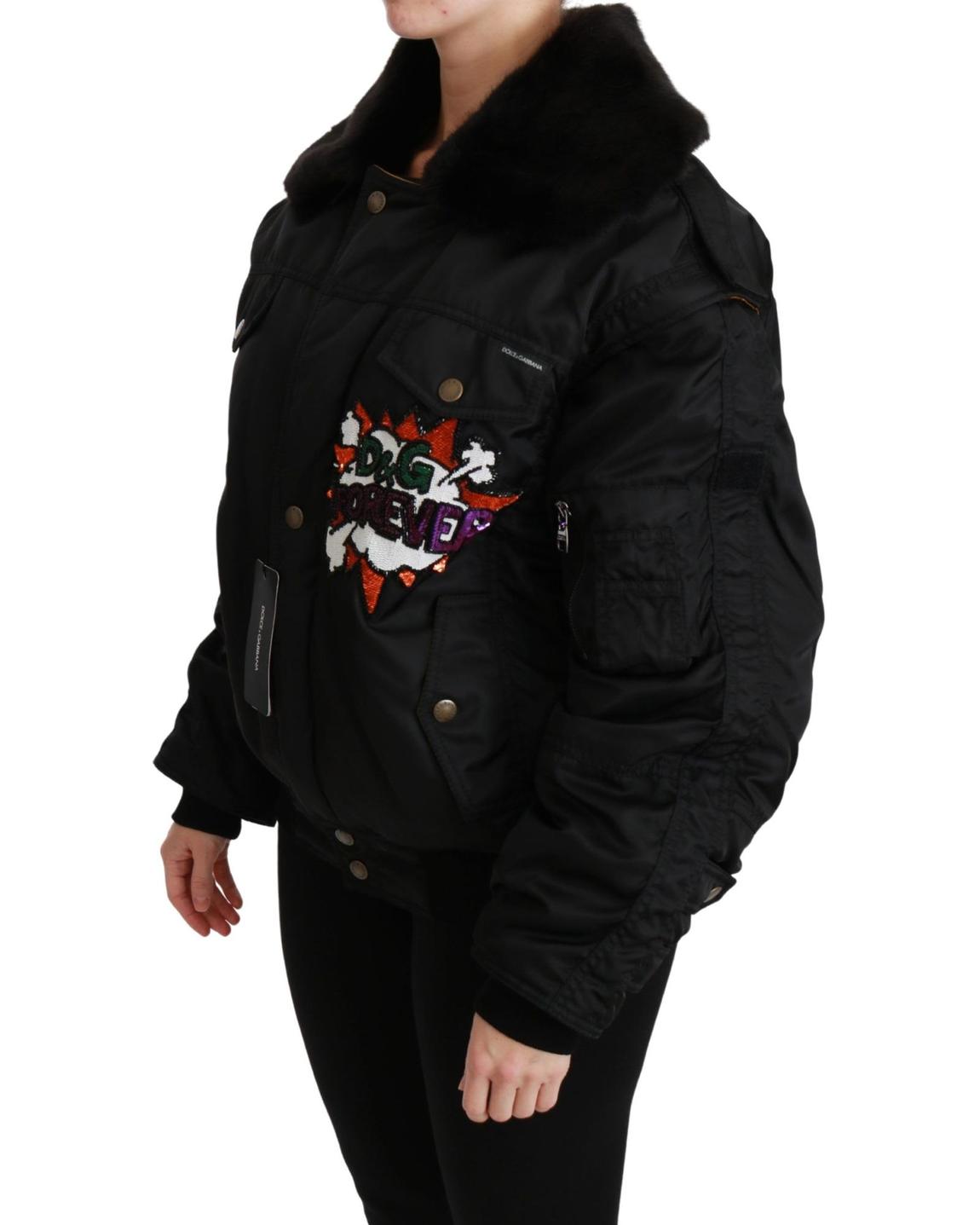 Dolce Gabbana Sequin Bomber Jacket Black Jackets main product photo