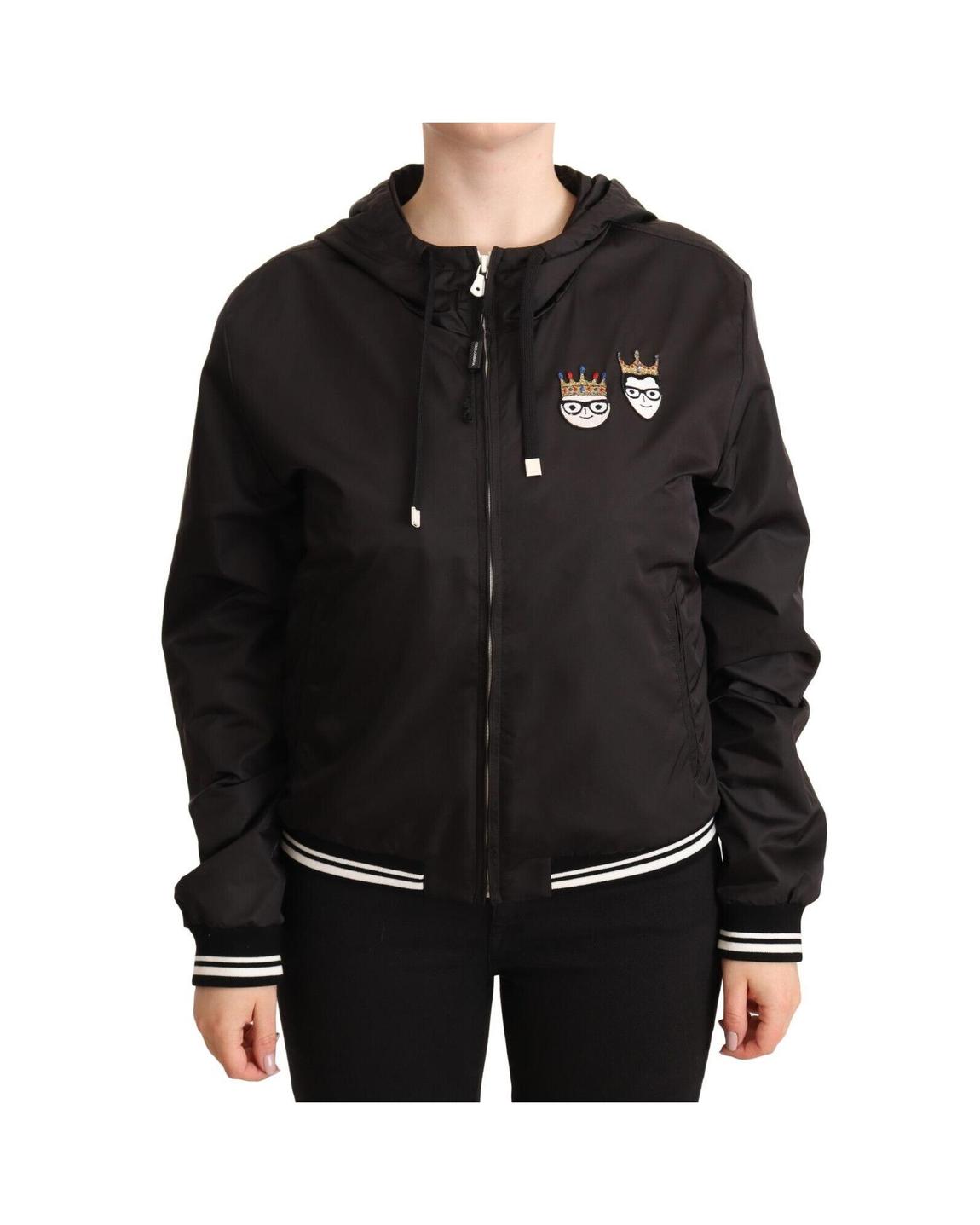 Dolce Gabbana Hooded Jacket King and Queen Patch Wo - Black Jackets main product photo