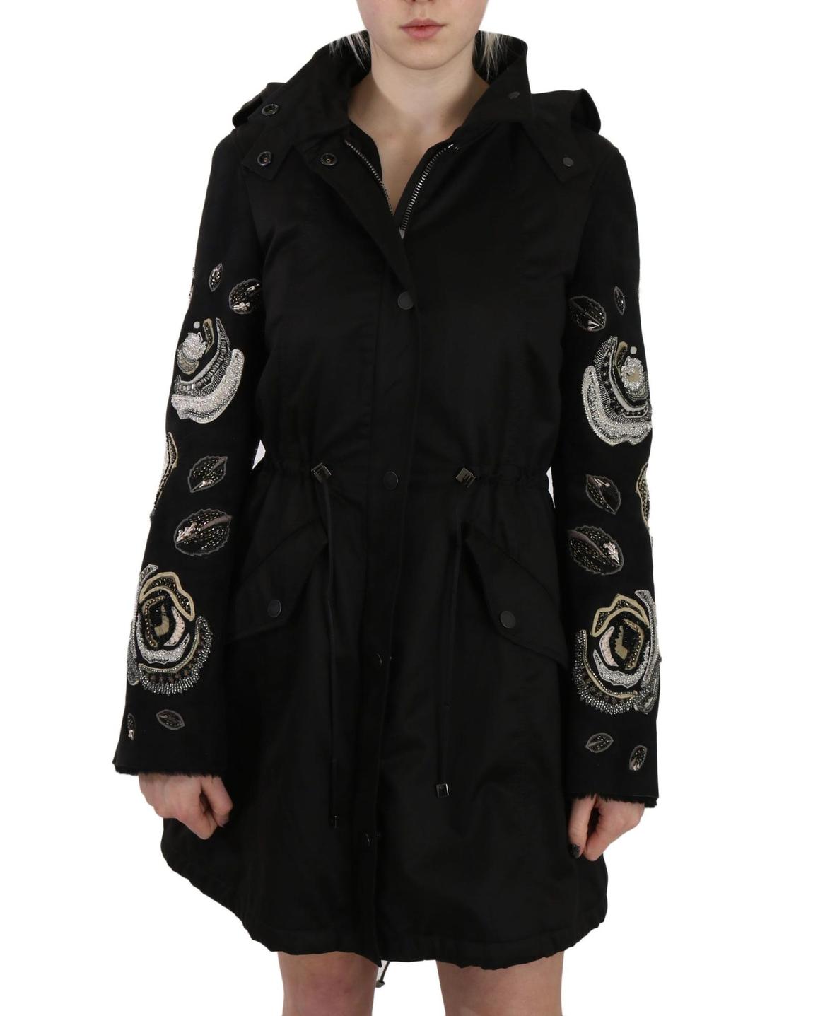 Embellished Parka Rose Embroidery - Black Jackets main product photo