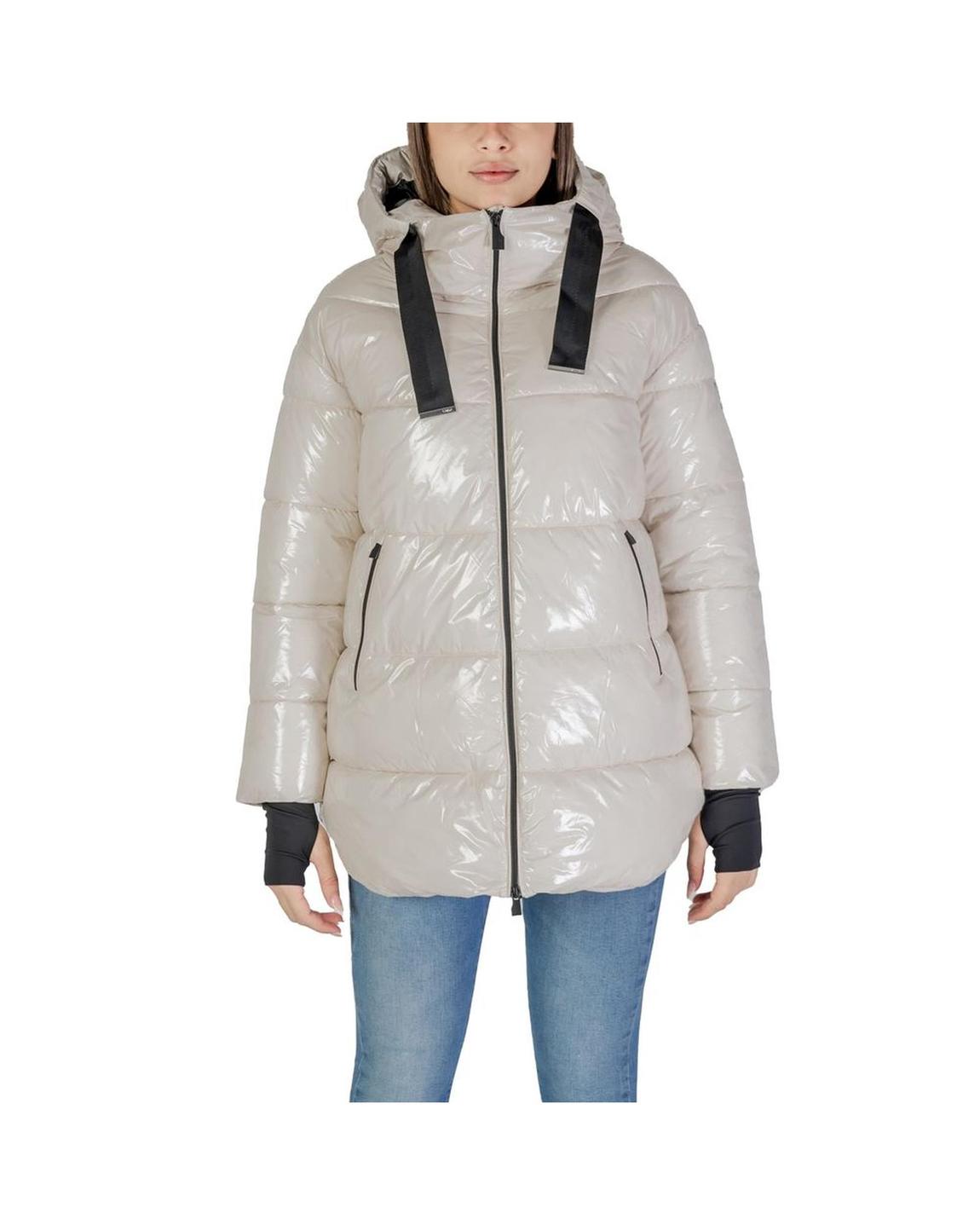 Hooded Puffer Jacket Shiny Style Wo - Beige Jackets main product photo