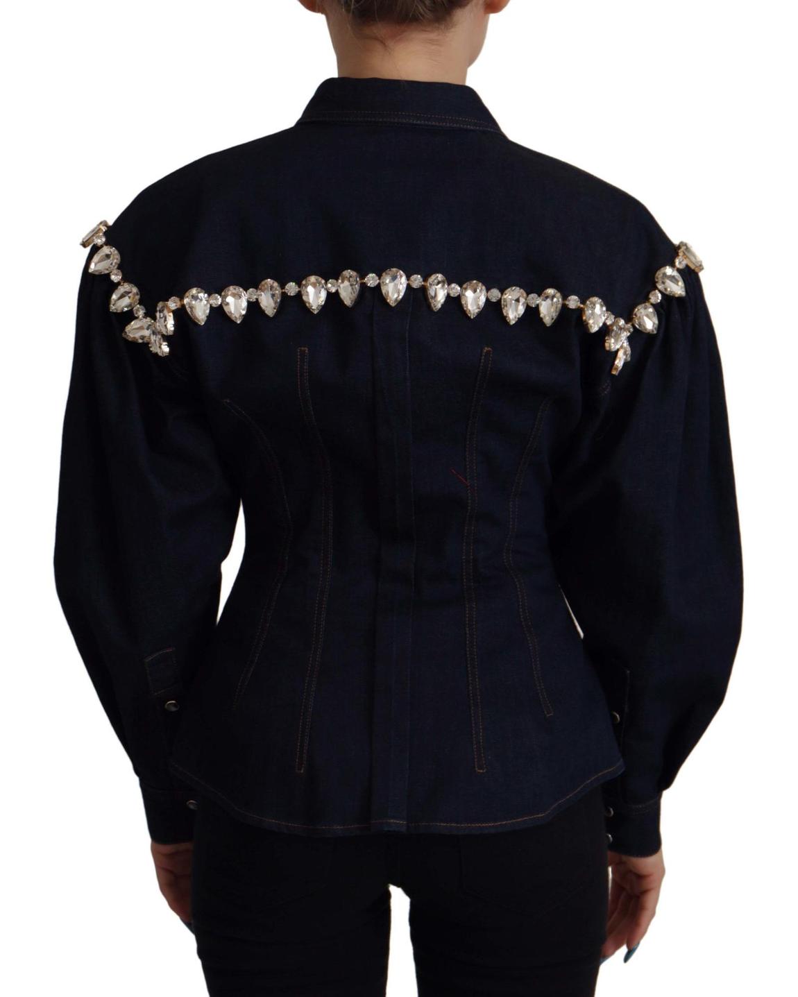 Dolce Gabbana CrystalEmbellished Denim Shirt Wo - Blue Jackets main product photo