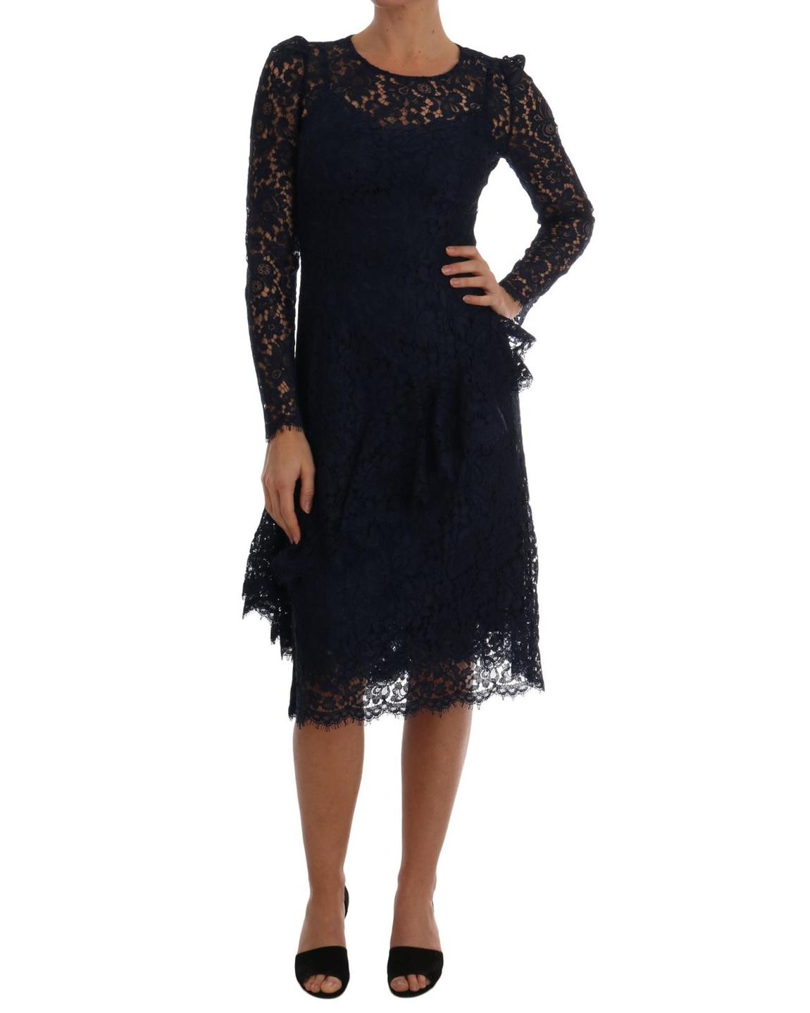 Lace ALine Dress Long Sleeves Wo - Black Dresses main product photo