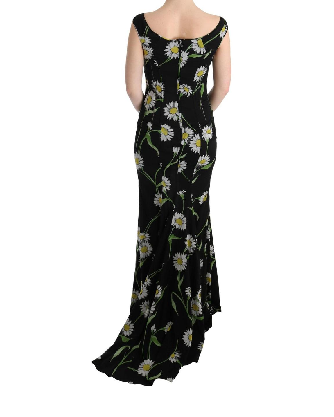 Daisy Print Maxi Dress Sleeveless VNeck - Black Dresses main product photo