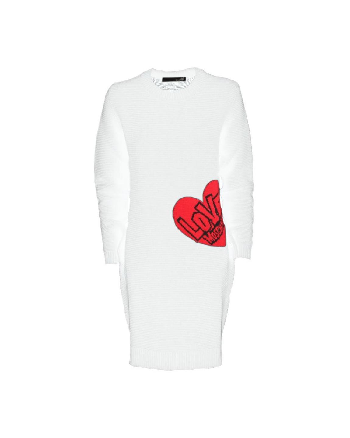 Heart Sweater Dress Ribbed Knit Long Sleeve Wo - White Dresses main product photo