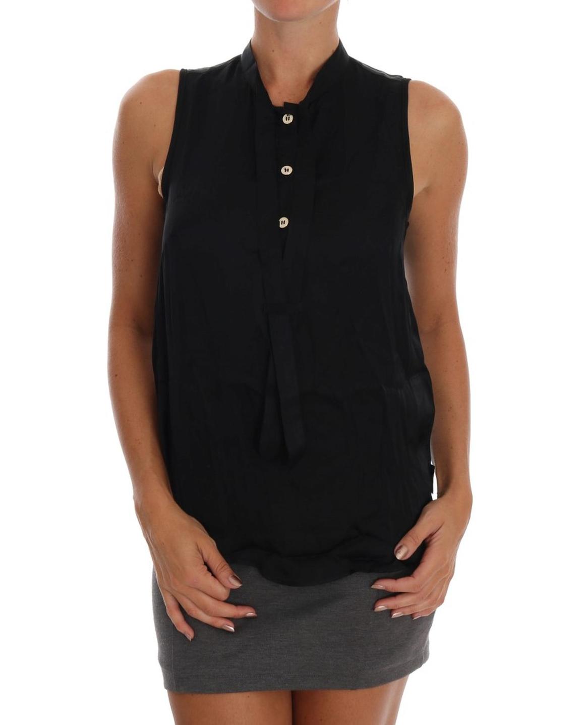 Sleeveless Mandarin Collar Blouse - Black Tops main product photo
