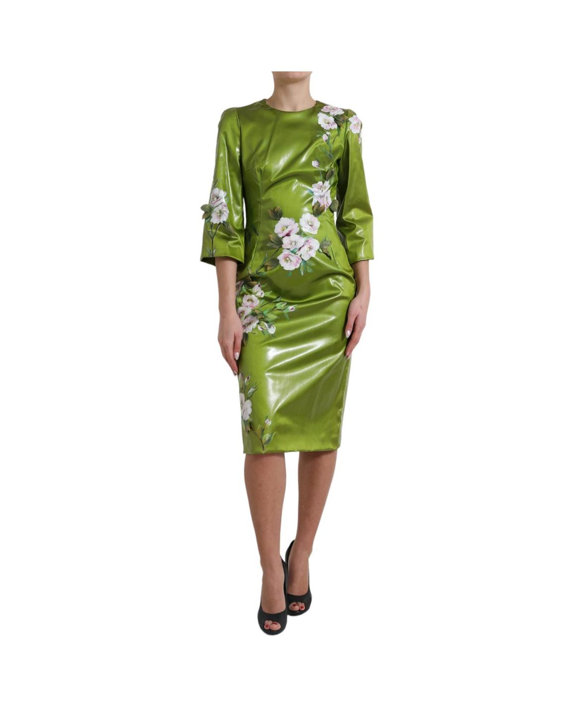 Floral Print Pencil Dress Midi Wo - Green Dresses main product photo
