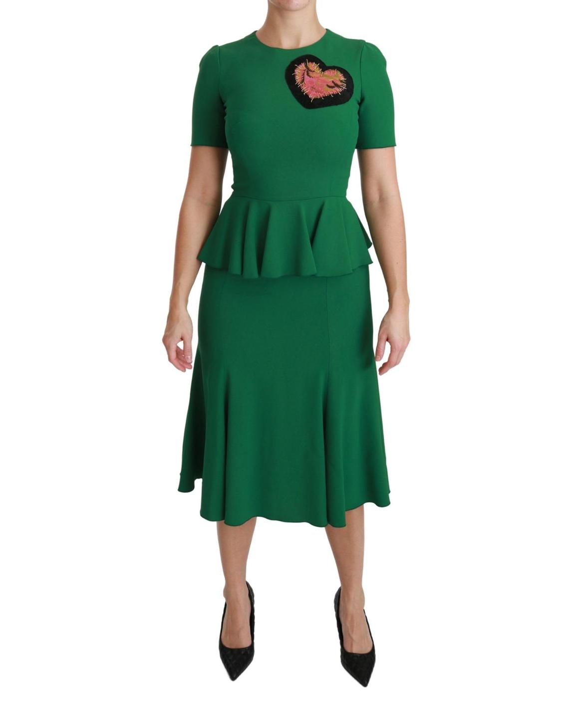 Embroidered Heart Peplum Dress Wo - Green Dresses main product photo