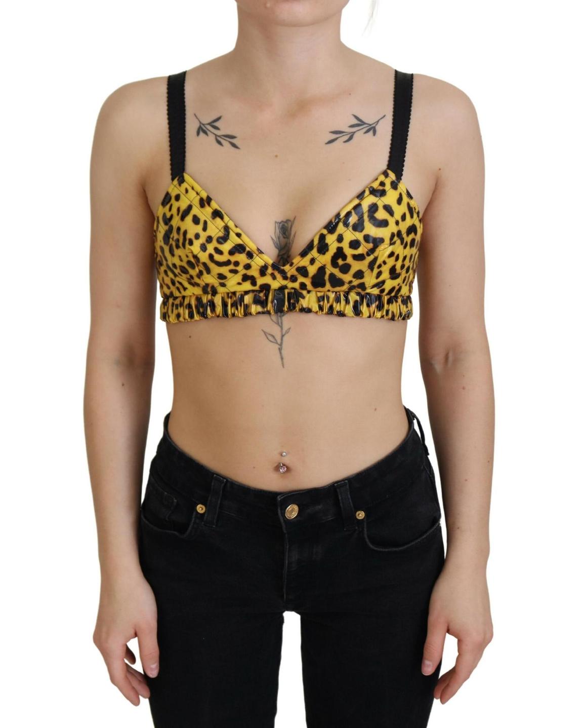 Leopard Print Triangle Bra Top TSH83156 Wo - Yellow Tops main product photo