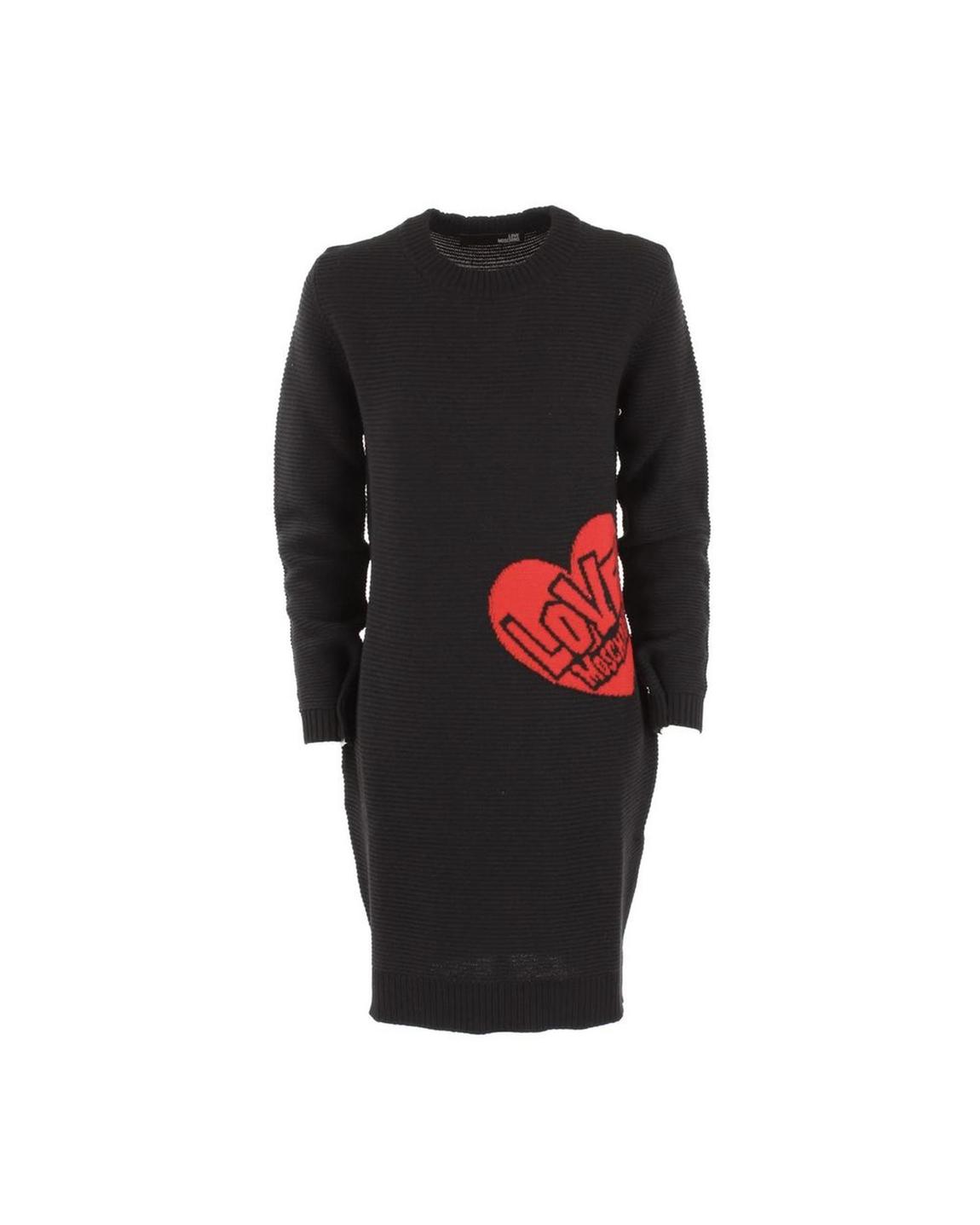 HeartShaped Knit Dress Ribbed Long Sleeve Wo - Black Dresses main product photo