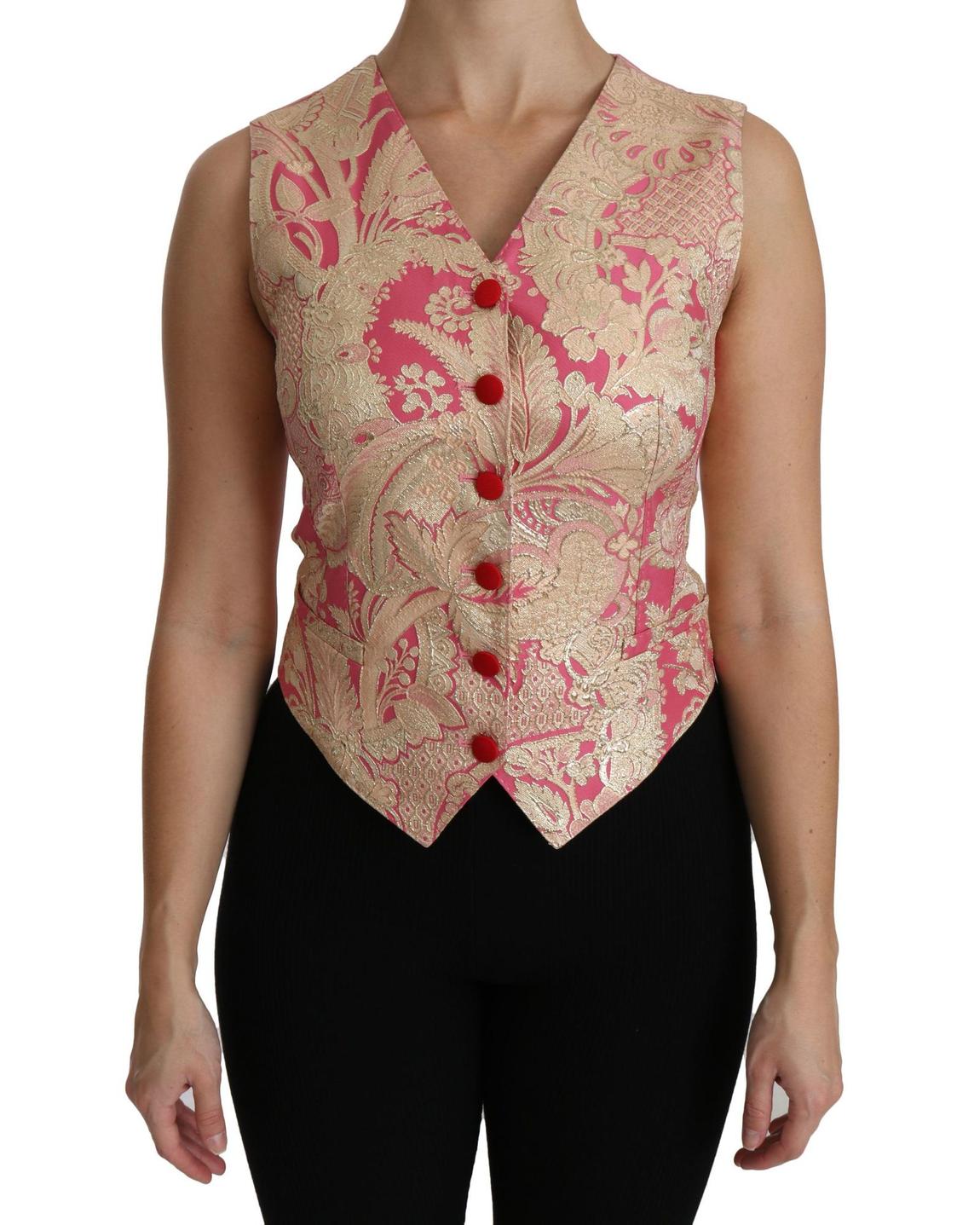 Dolce Gabbana Brocade Vest Pink Gold - Gold And Pink main product photo
