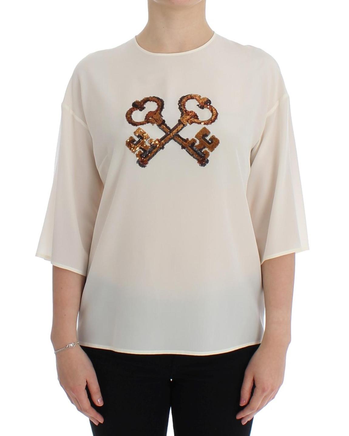 Sequin Embellished Silk Blouse - White Tops main product photo