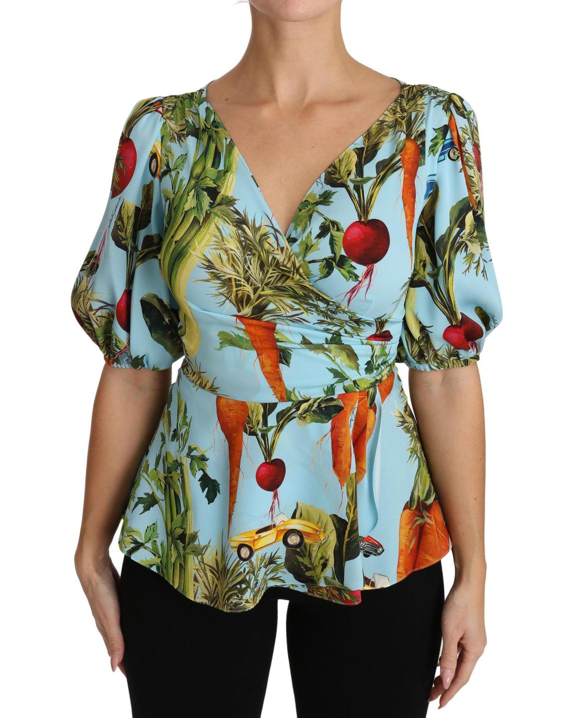 Dolce Gabbana Vegetable Print Silk Top TSH3126 Wo - Multicolor Tops main product photo