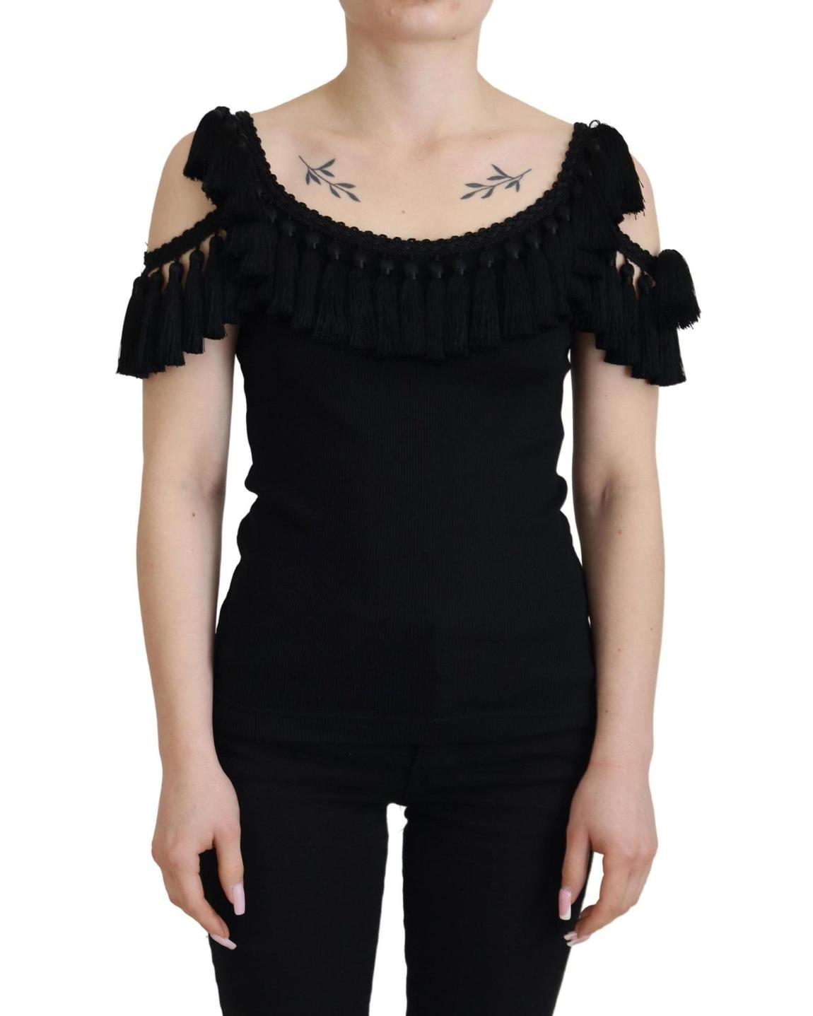 Dolce Gabbana TSH83190 Black Tassel Top Wo Tops main product photo