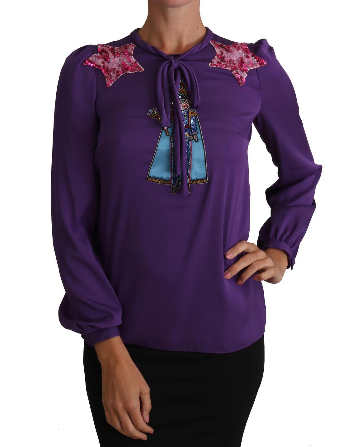 SequinEmbellished Silk Blouse Wo - Purple Tops main product photo