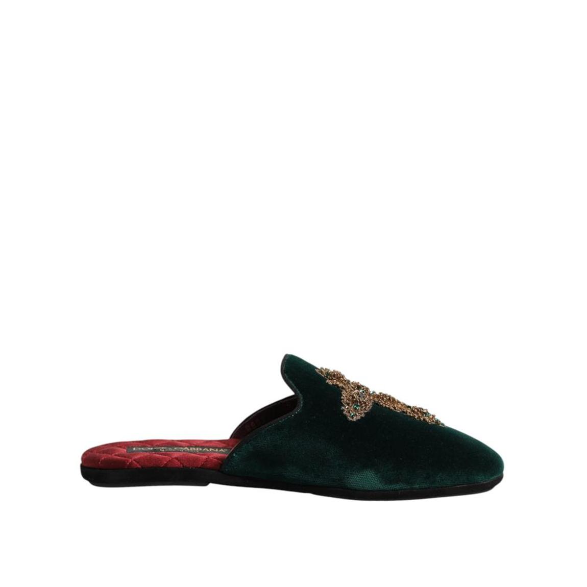 Velvet Cross Embellished Slippers Shoes with Leather Sole - Green main product photo
