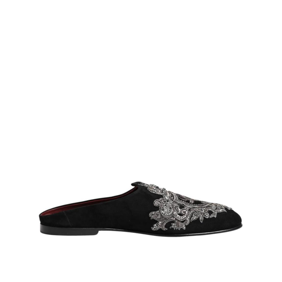 Velvet Slides with Leather Sole and Logo Details - Black Sandals main product photo