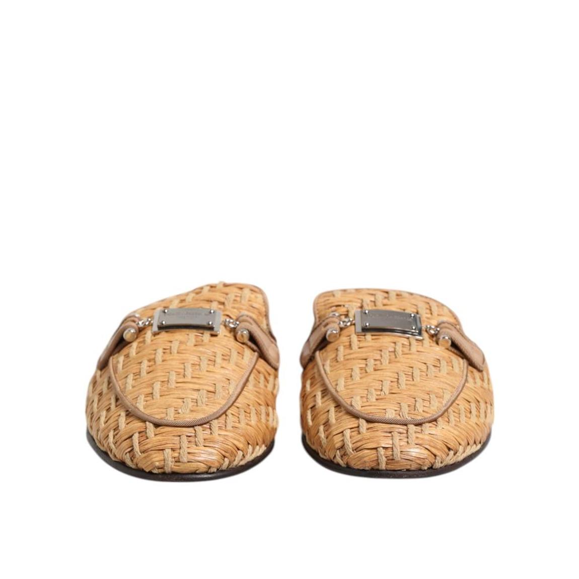 Rattan Flat Mule Sandals with Leather Sole - Beige main product photo
