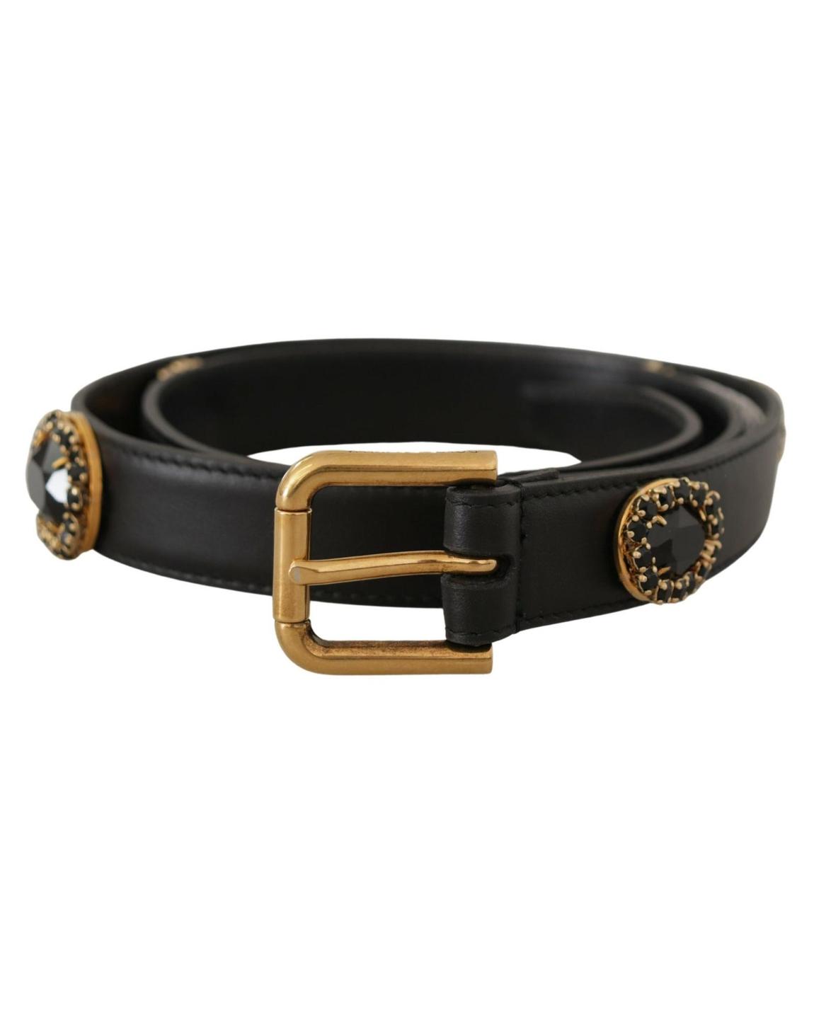 Black Leather Belt Crystal Buckle Women main product photo