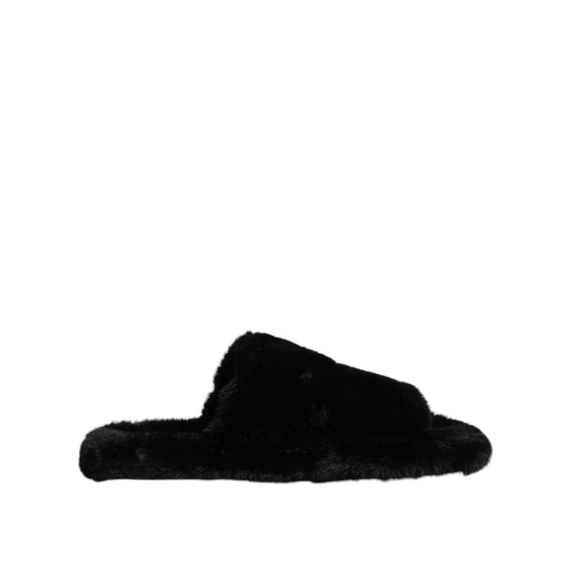 Polyester Velvet Slides with Leather Outer Sole - Black Sandals main product photo