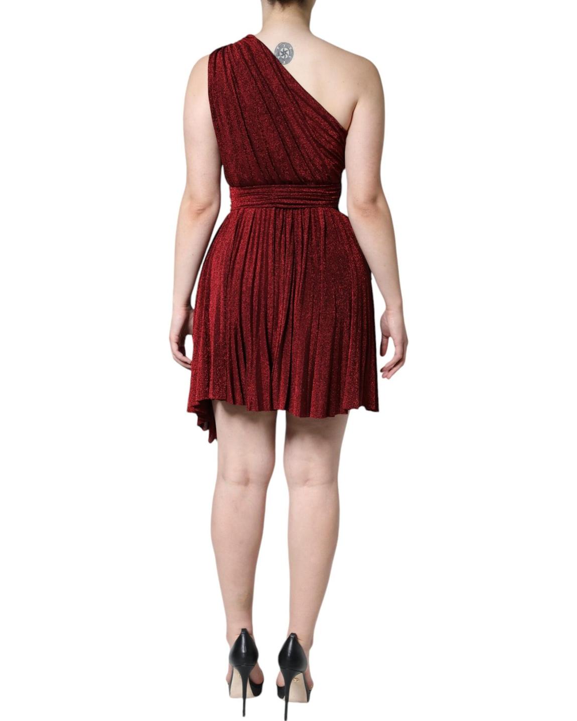 Asymmetrical Hem Pleated Mini Dress - Red Dresses main product photo