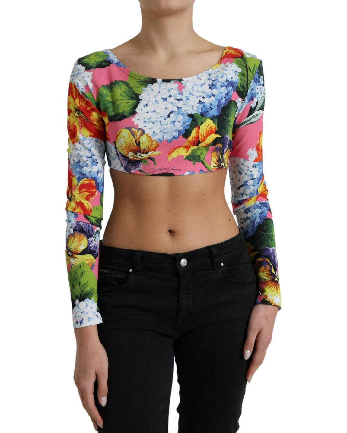 Floral Crop Top Long Sleeve Style Wo - Multicolor Tops main product photo