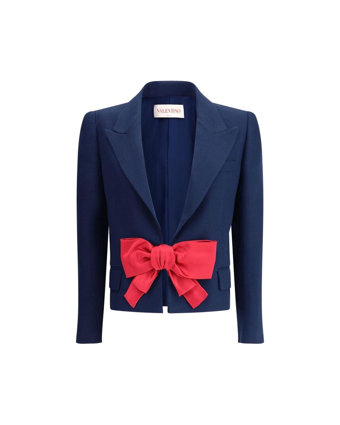Cropped Blazer Bow Detail Wo - Blue Suits main product photo
