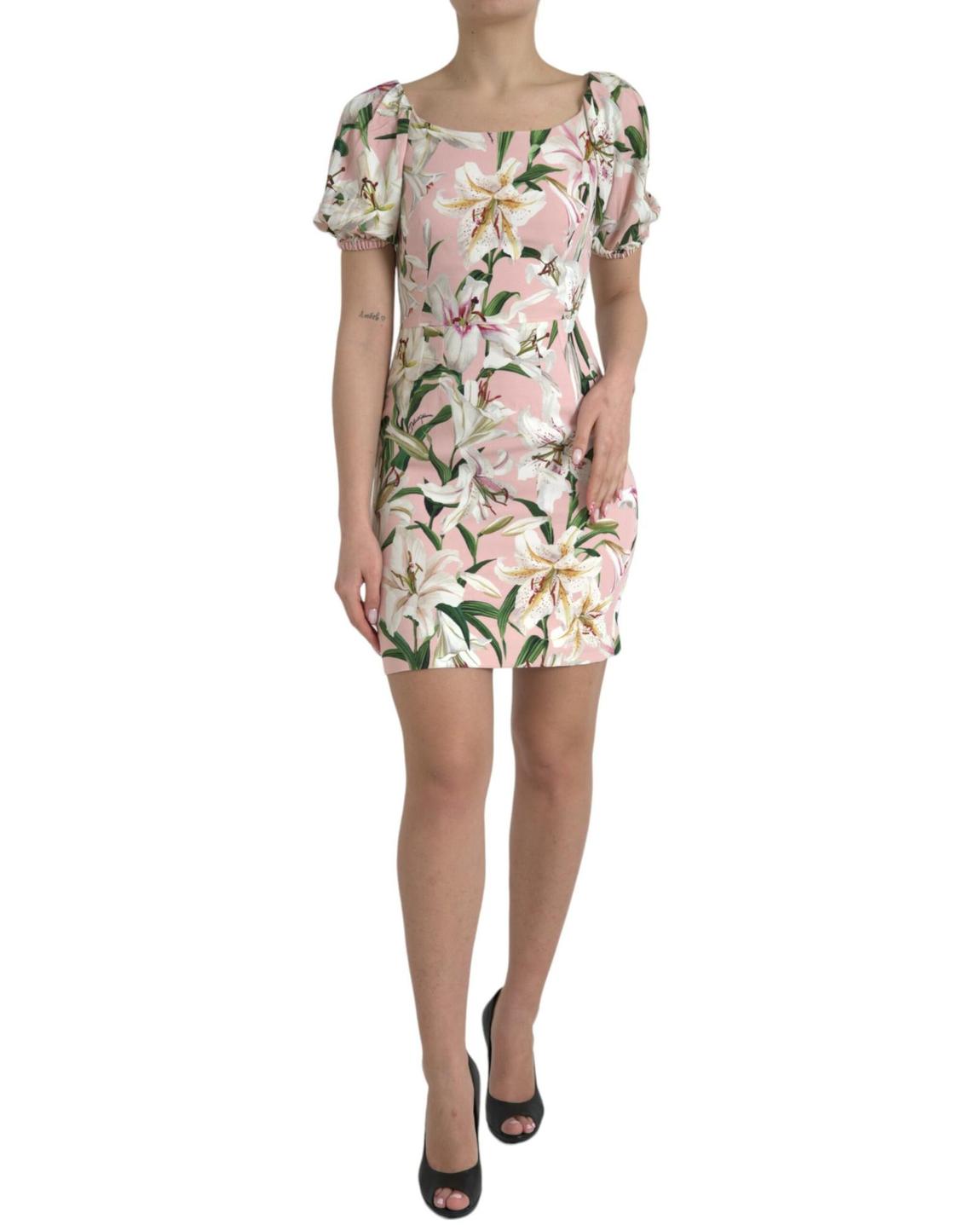 Lily Print Mini Dress Short Puff Sleeves - Pink Dresses main product photo