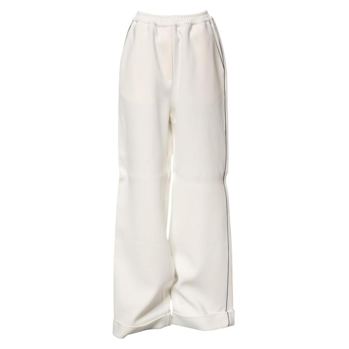 Wide Leg Pull On Viscose Pants with Zipper Closure - White Jeans main product photo