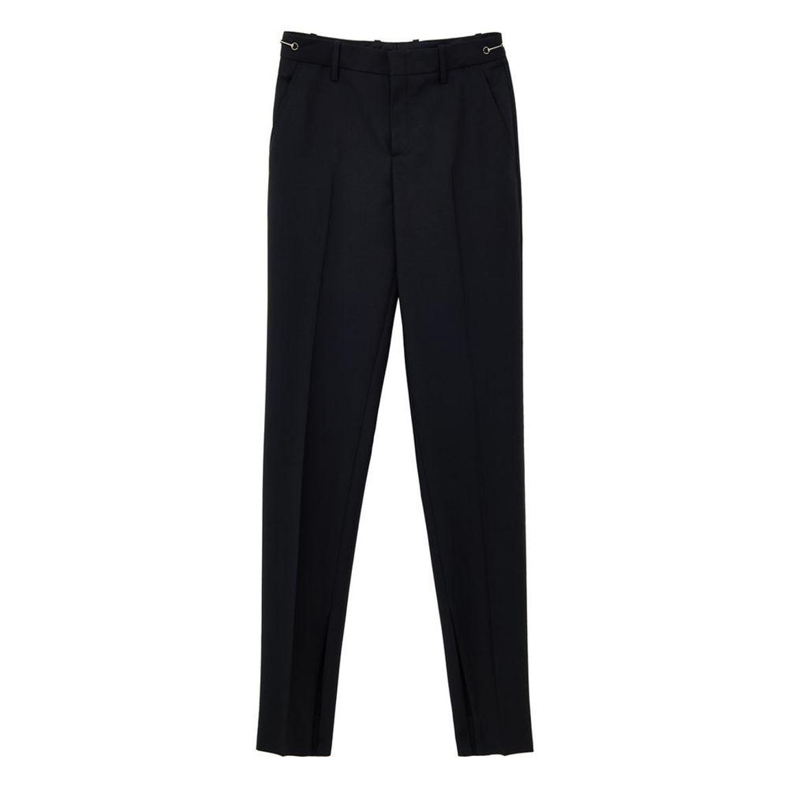 Tailored Wool Trousers with Metallic Waist Details Wo - Black Jeans main product photo