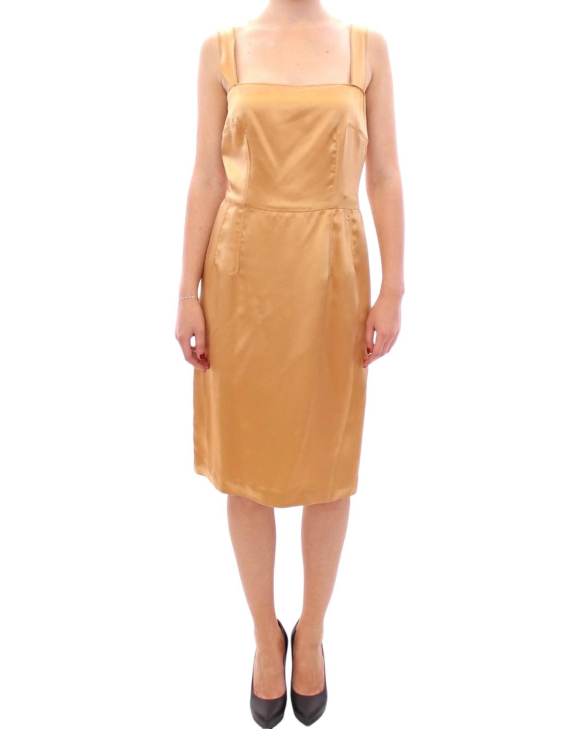 Silk Sheath Dress Elegant Square Neck - Bronze Dresses main product photo