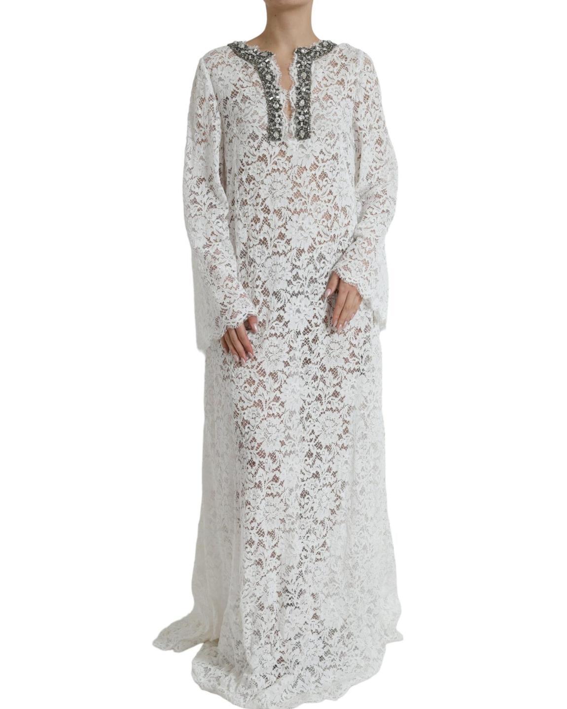 Lace Maxi Dress Embellished Neckline - White Dresses main product photo