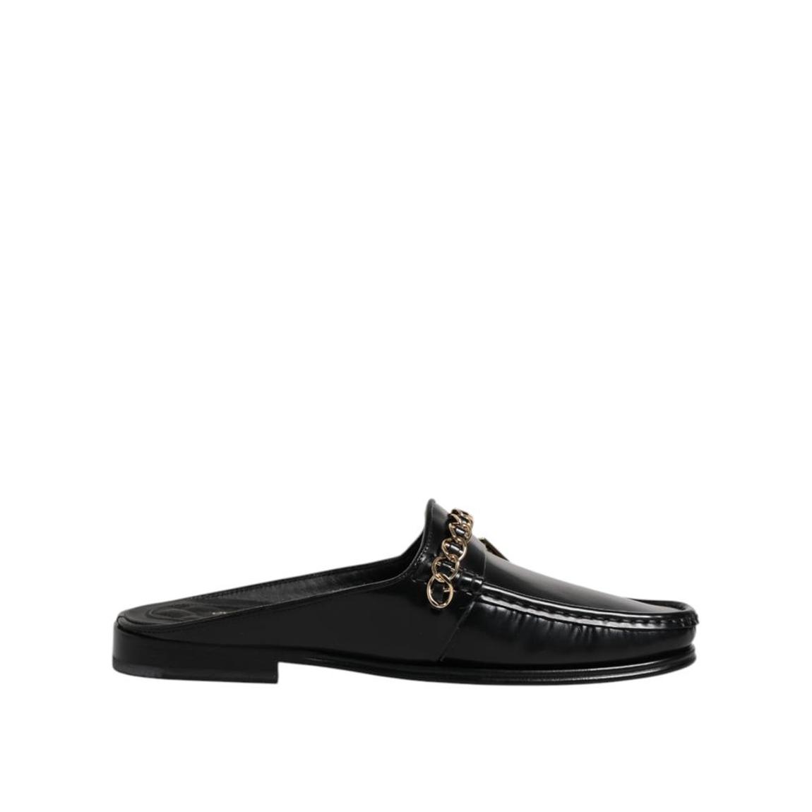 Leather Chain Embellished Open-Back Sandals - Black main product photo