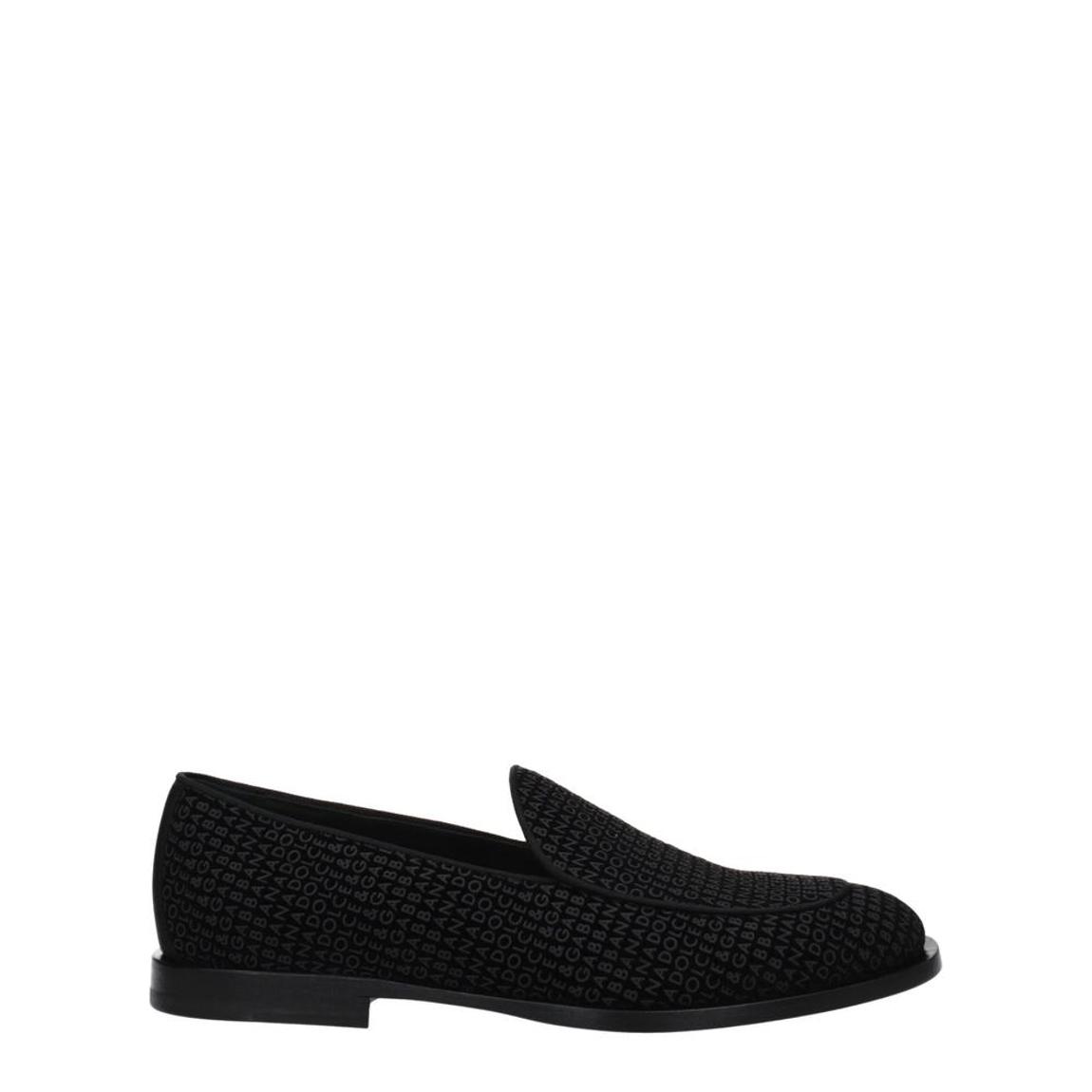 Velvet Slip-On Loafer with Logo and Leather Sole - Black main product photo