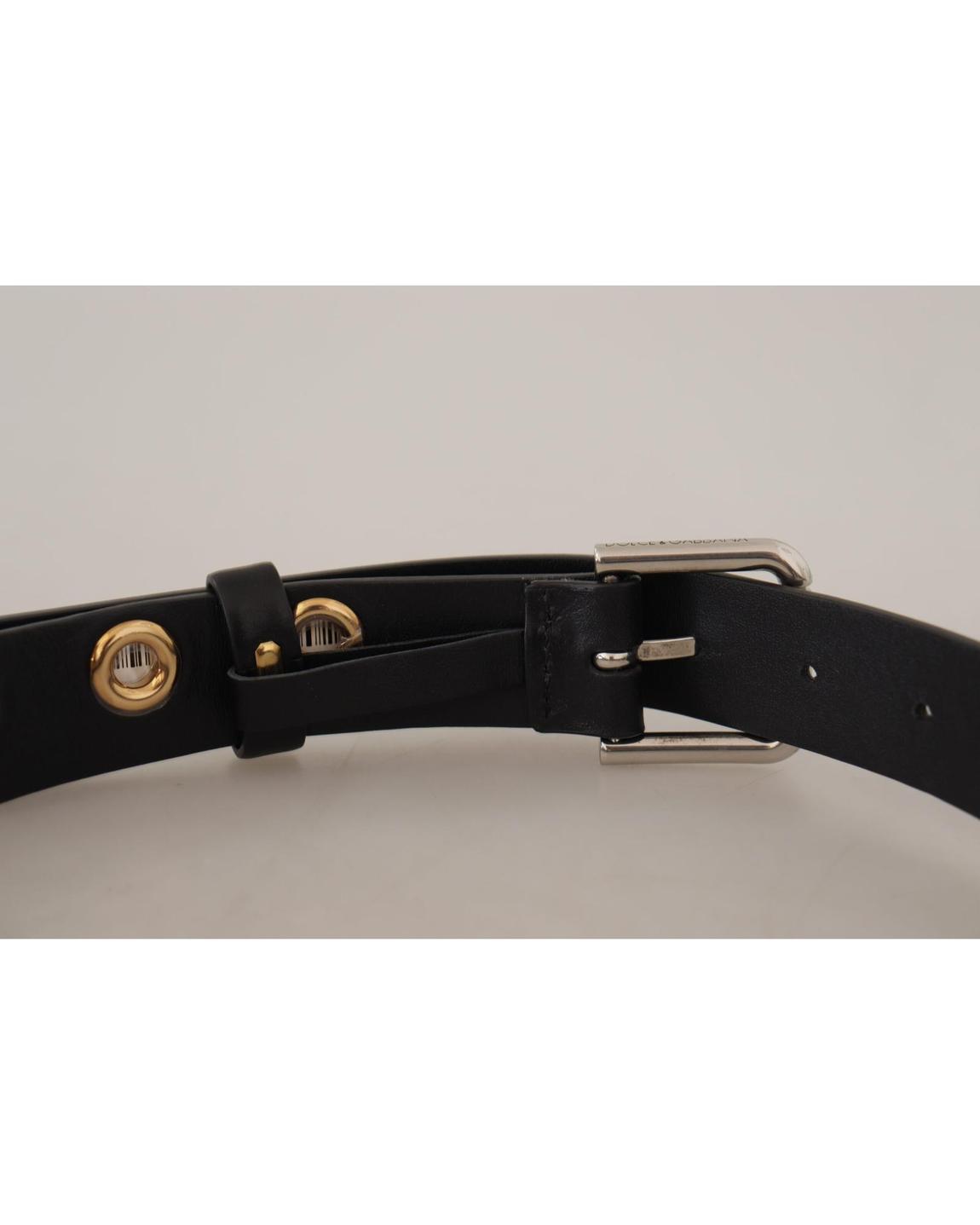 Leather Belt with Gold Eyelets - Black main product photo