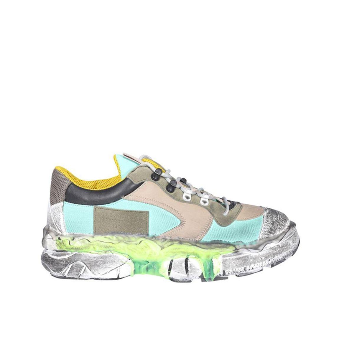 Lace-Up Sneakers with Perforated Leather Detail- Green main product photo