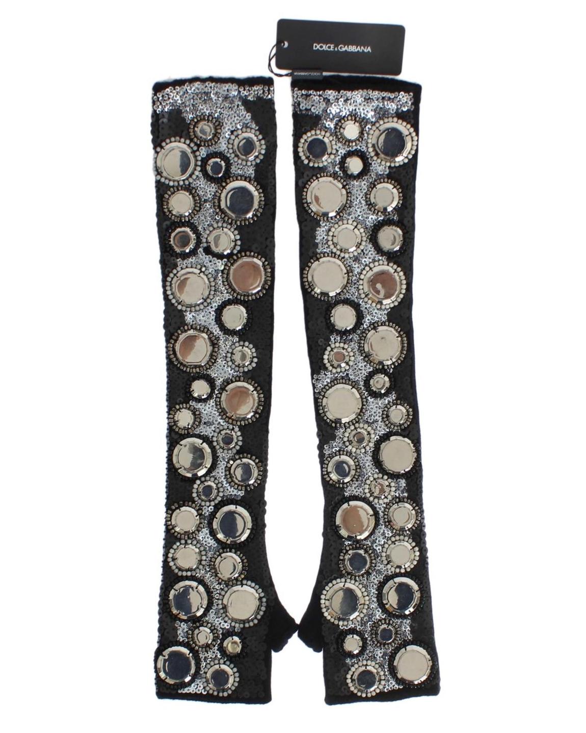Sequin Embellished Mirror Gloves Wo - Black main product photo