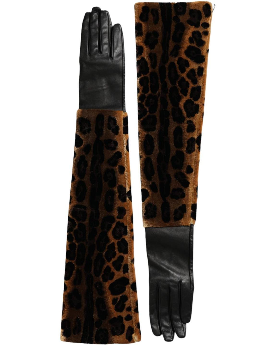 Leopard Print Long Gloves Wo - Black And Brown main product photo