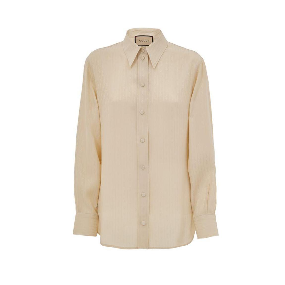 Silk Shirt with Horsebit Print Wo - Beige main product photo