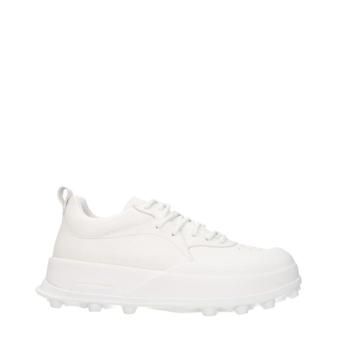 Leather Sneakers with Side Logo and Mid Heels - White main product photo