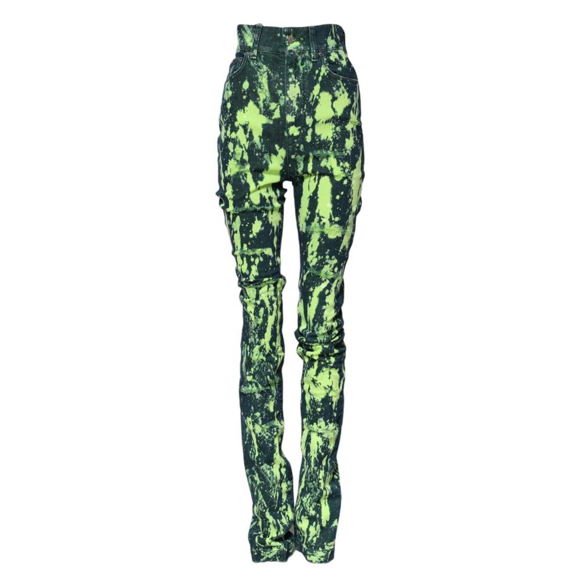 Color Splash High Waist Denim Jeans with Zipper Closure Wo - Green main product photo