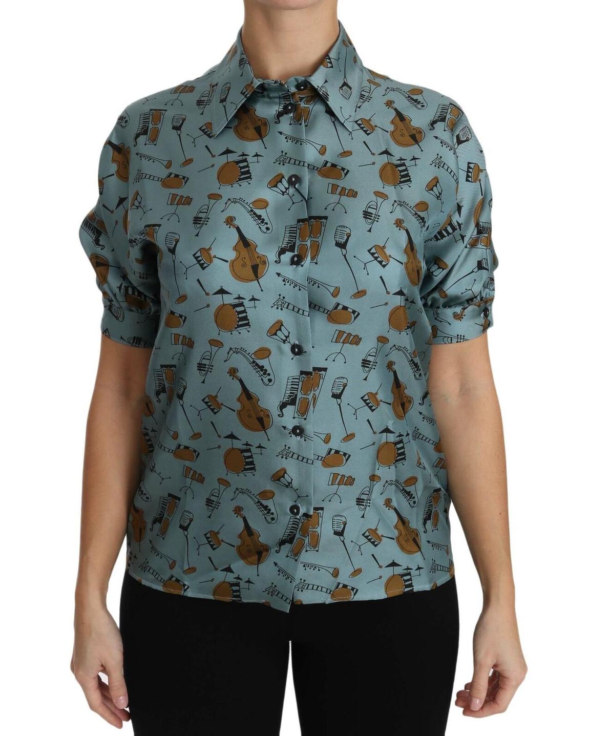 Silk Musical Instrument Print Shirt - Multicolor main product photo